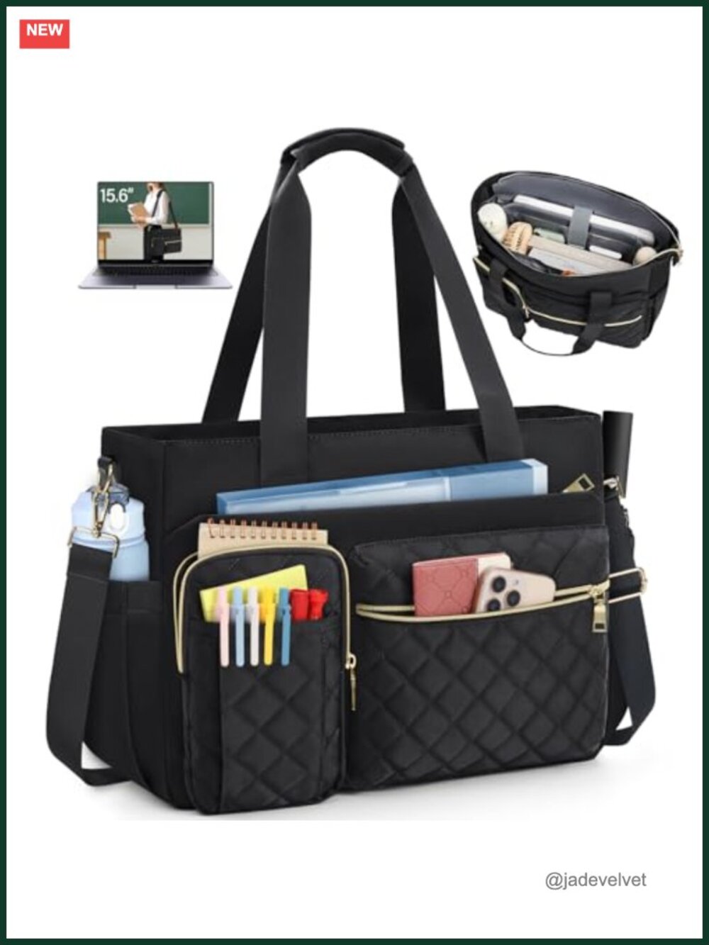 Quilted Laptop Tote Bag for Women 15.6 inch Teacher Work Bag Waterproof